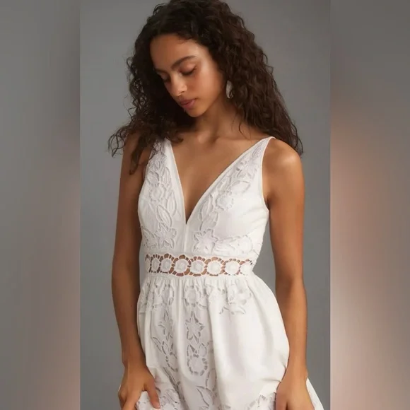 Anthropologie Vineet Bahl White Floral Cutwork Midi Dress - Size: XL - Picture 3 of 14